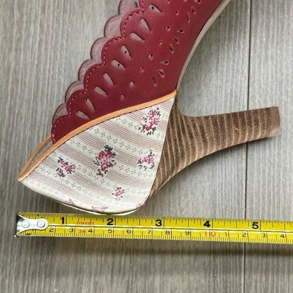 Kenzie Shoes Womens 9M Harvest Laser-Cut Peep Toe High Heel Pumps Leather Red - Picture 12 of 12